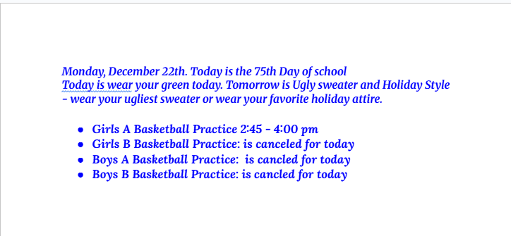 Announcements: December 22, 2025