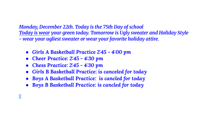 Announcements: December 22, 2025