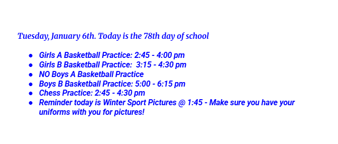 Announcements: January 6, 2026