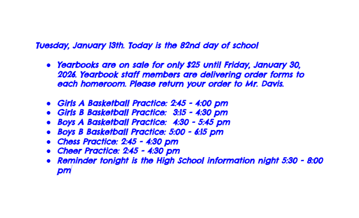 Announcements: January 13, 2026