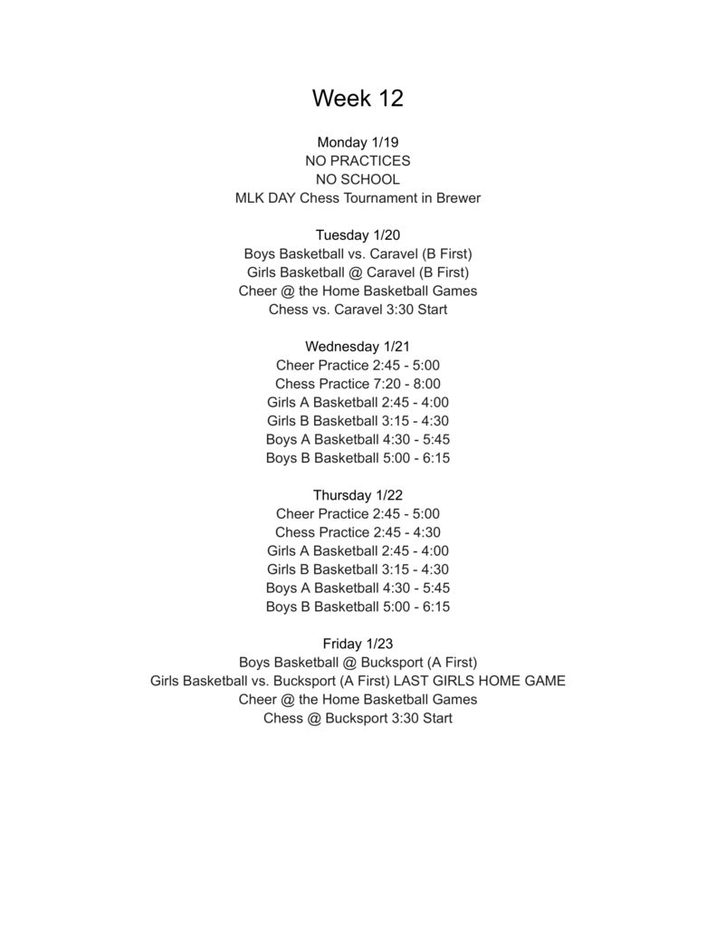 Week 12 Sports schedule
