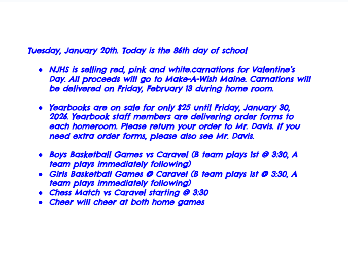 Announcements: January 20, 2026