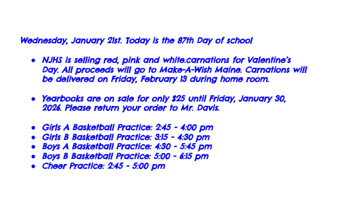 Announcements: January 21, 2026