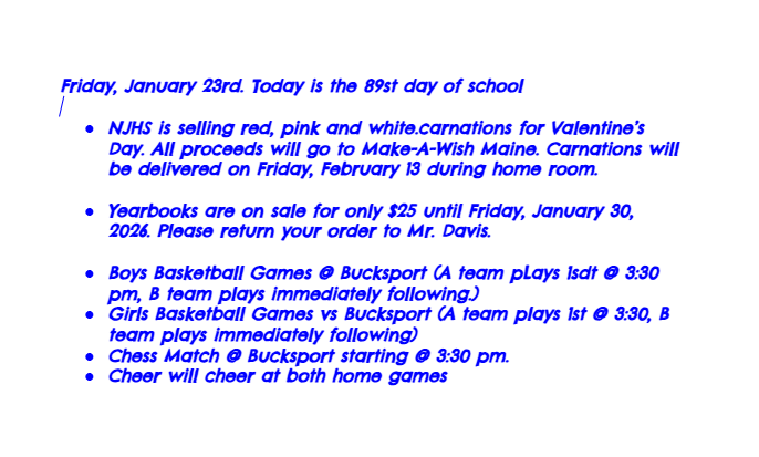 Announcements: January 23, 2026