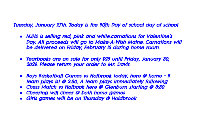 Announcements: January 27, 2027