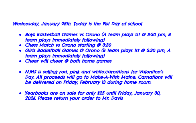 Announcements: January 28, 2026