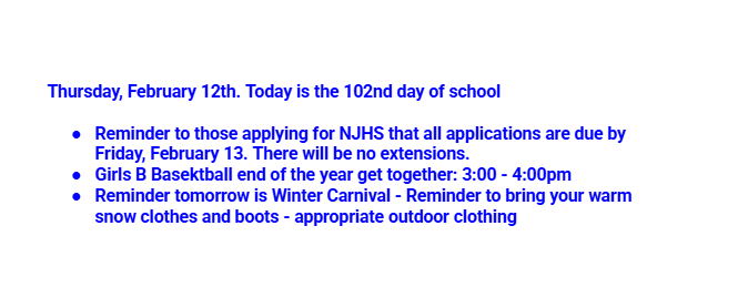 Announcements: February 12, 2026