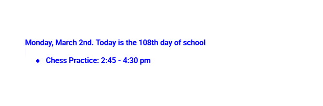 Announcements:  March 2, 2026