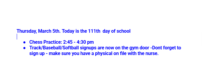 Announcements: March 5, 2026