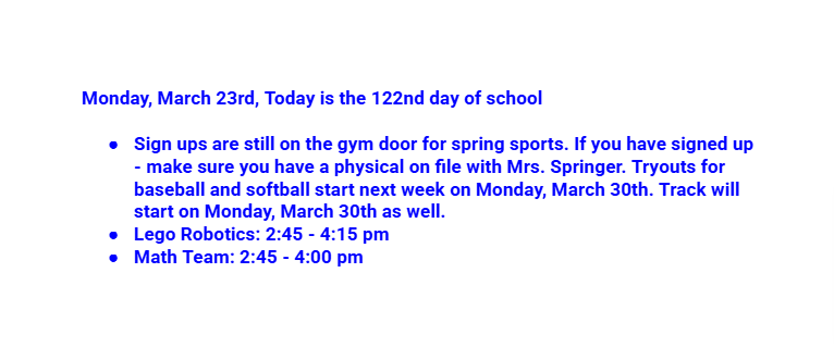 Announcements: March 23, 2026