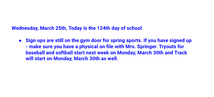 Announcements: March 25, 2026