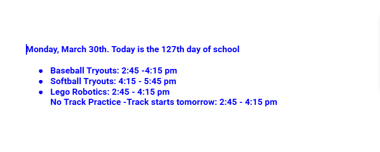 Announcements: March 30. 2026