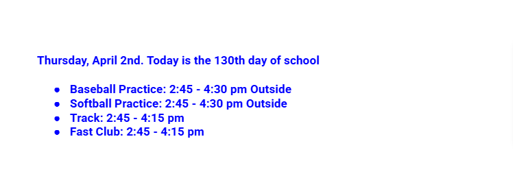 Announcements: April  2, 206