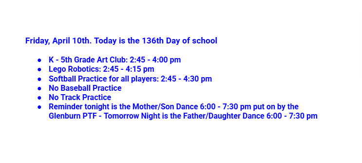 Announcements: April 10, 2026