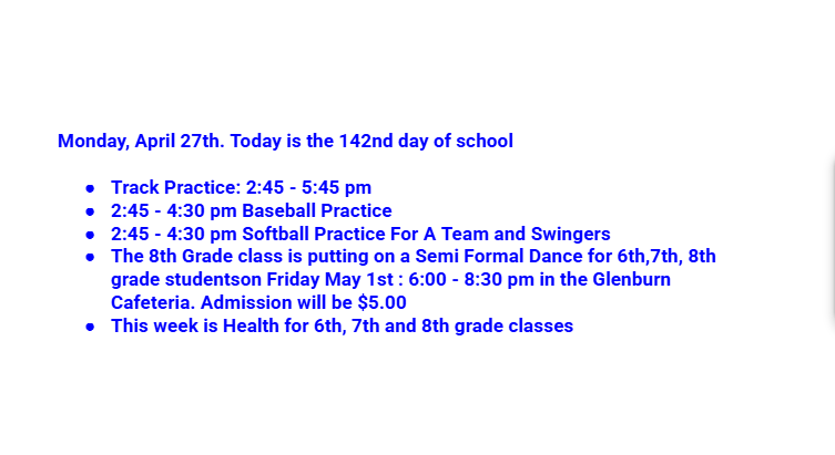 Announcements: April 27, 2026