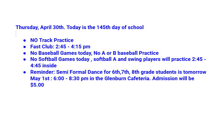 Announcements: April 30, 2026