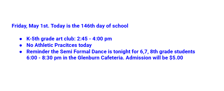 Announcements: May 1, 2026