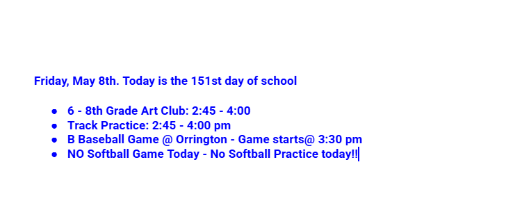 Announcements: May 8, 2026