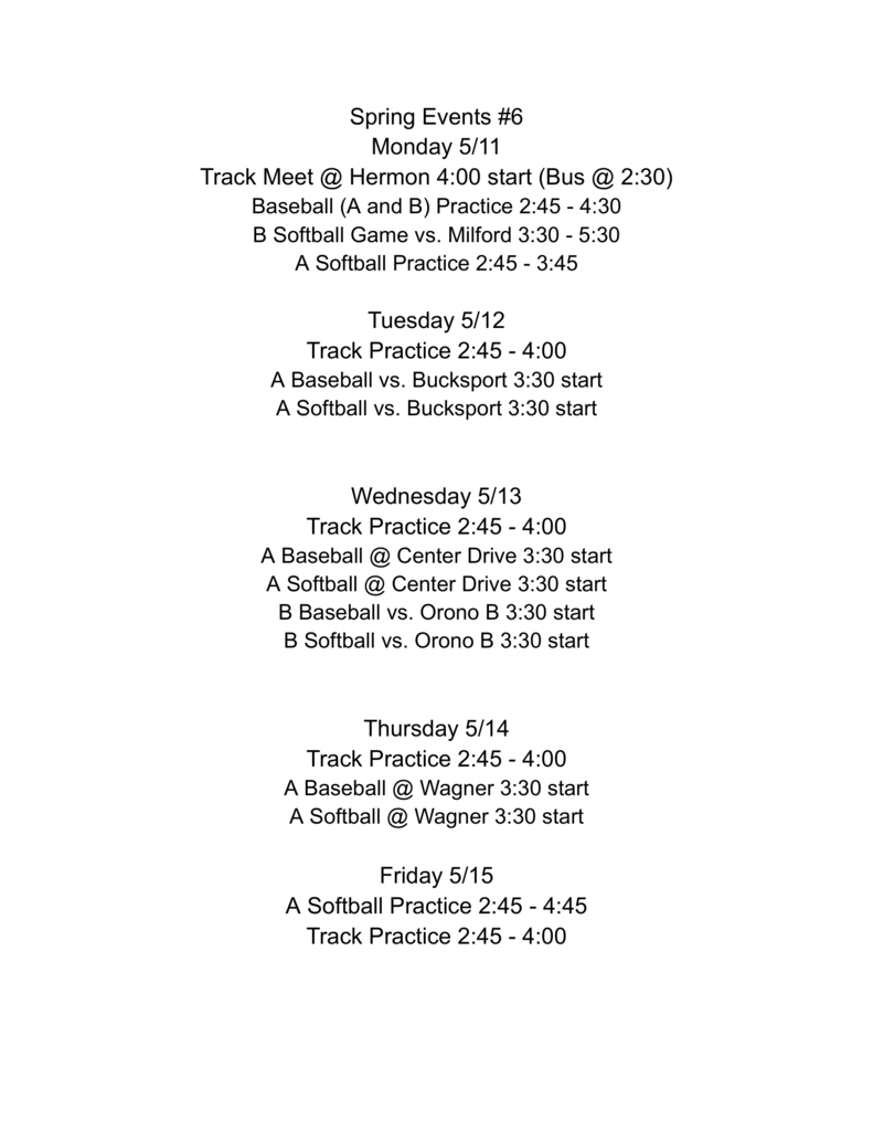 Spring Sports Week # 6