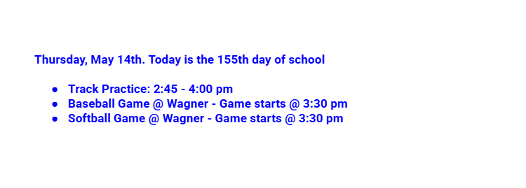 Announcements: May 14, 2026