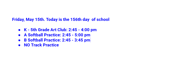 Announcements: May 15, 2026