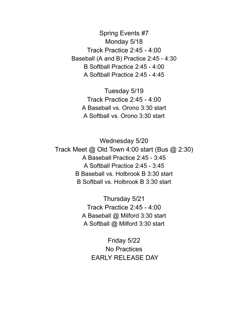 Spring Sports Week # 7