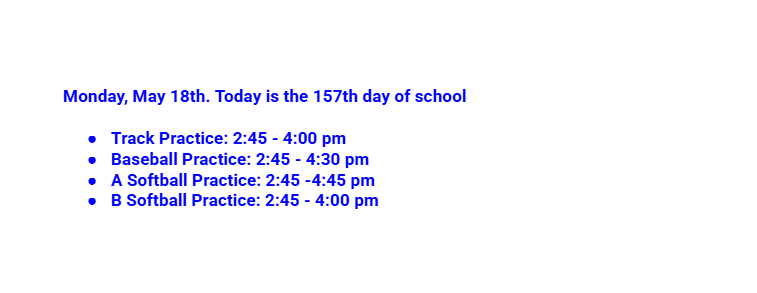 Announcements: May 18, 2026