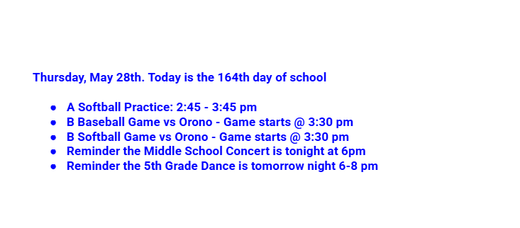 Announcements: May 28, 2026