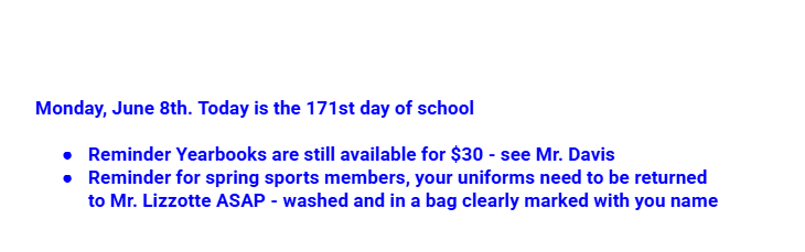 Announcements: June 8, 2026