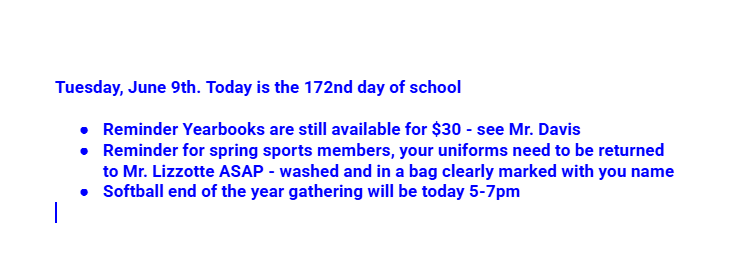 Announcements: June 9, 2026