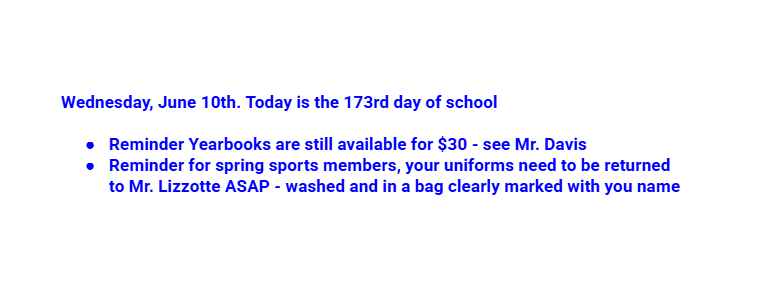 Announcements: June 10, 2026