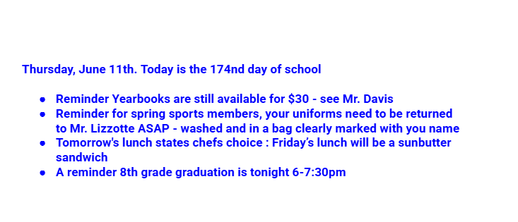 Announcements: June 11, 2026