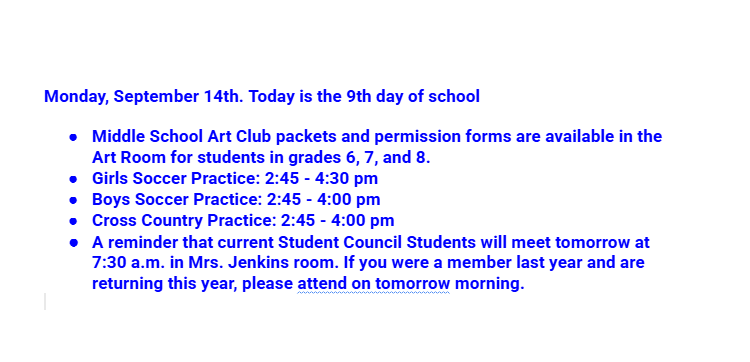 Announcements: 9-14-26