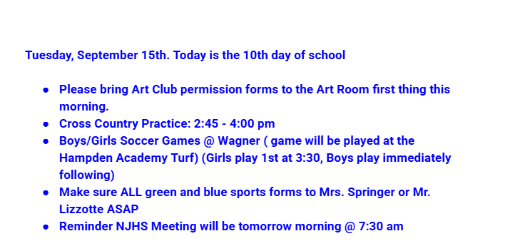Announcements: 9-15-26