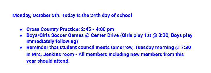 Announcements: 10-5-26