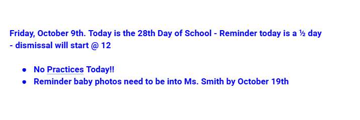 Announcements: 10-9-26