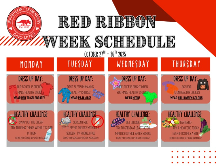 Text describing Red Ribbon Week dress up and healthy choices challenges.