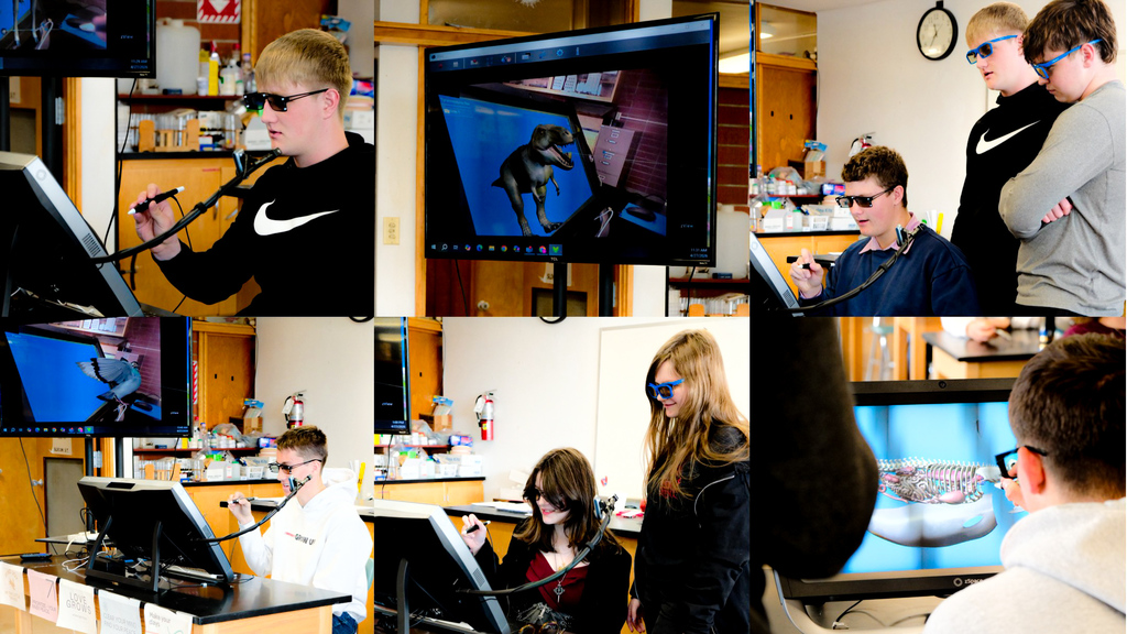 students in Biology class working with AI glasses