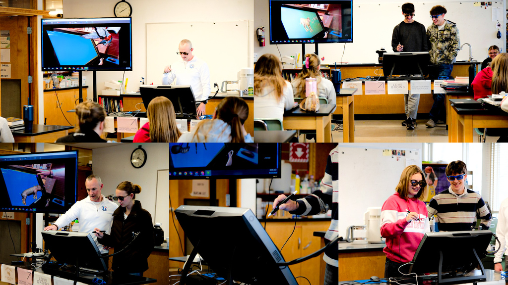 students in Biology class working with AI glasses