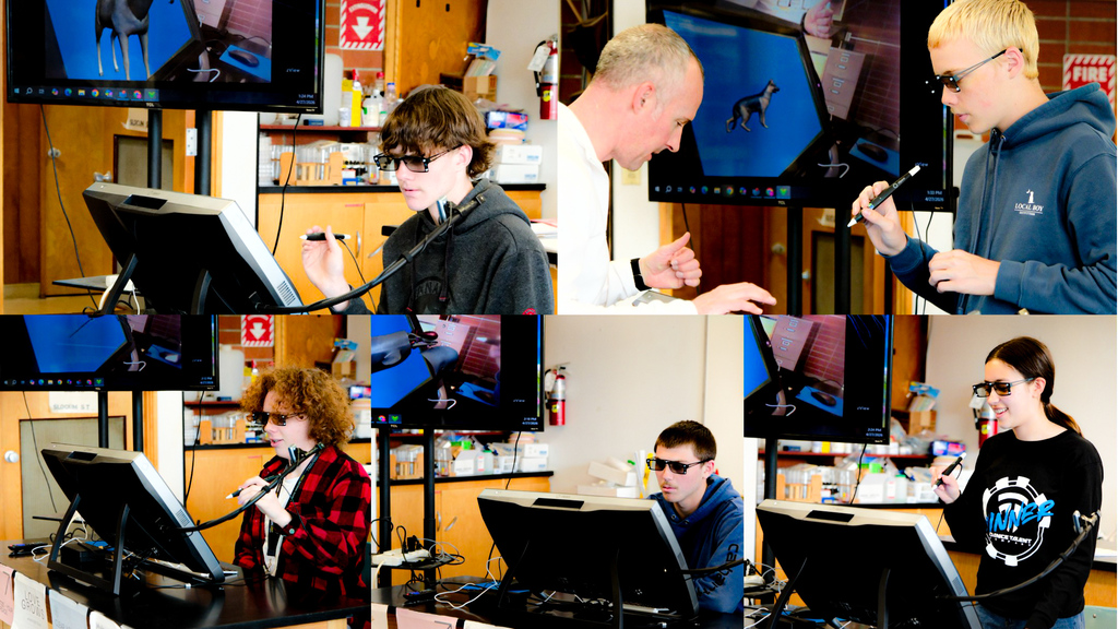 students in Biology class working with AI glasses