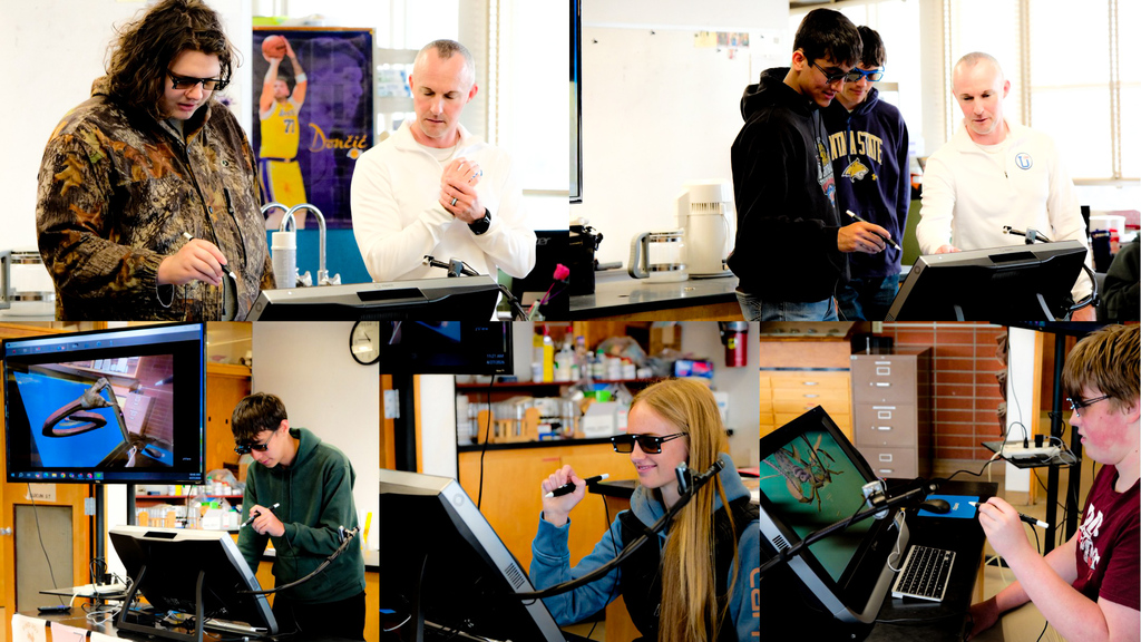 students in Biology class working with AI glasses