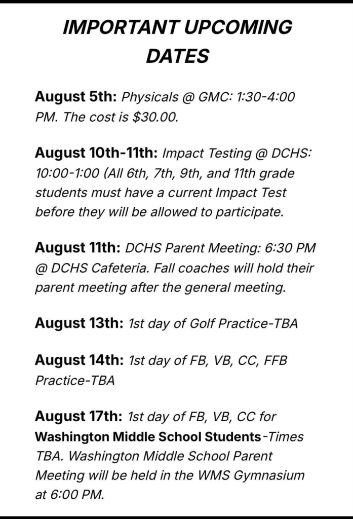 Important Athletic Dates