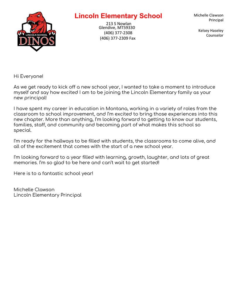 Welcome letter