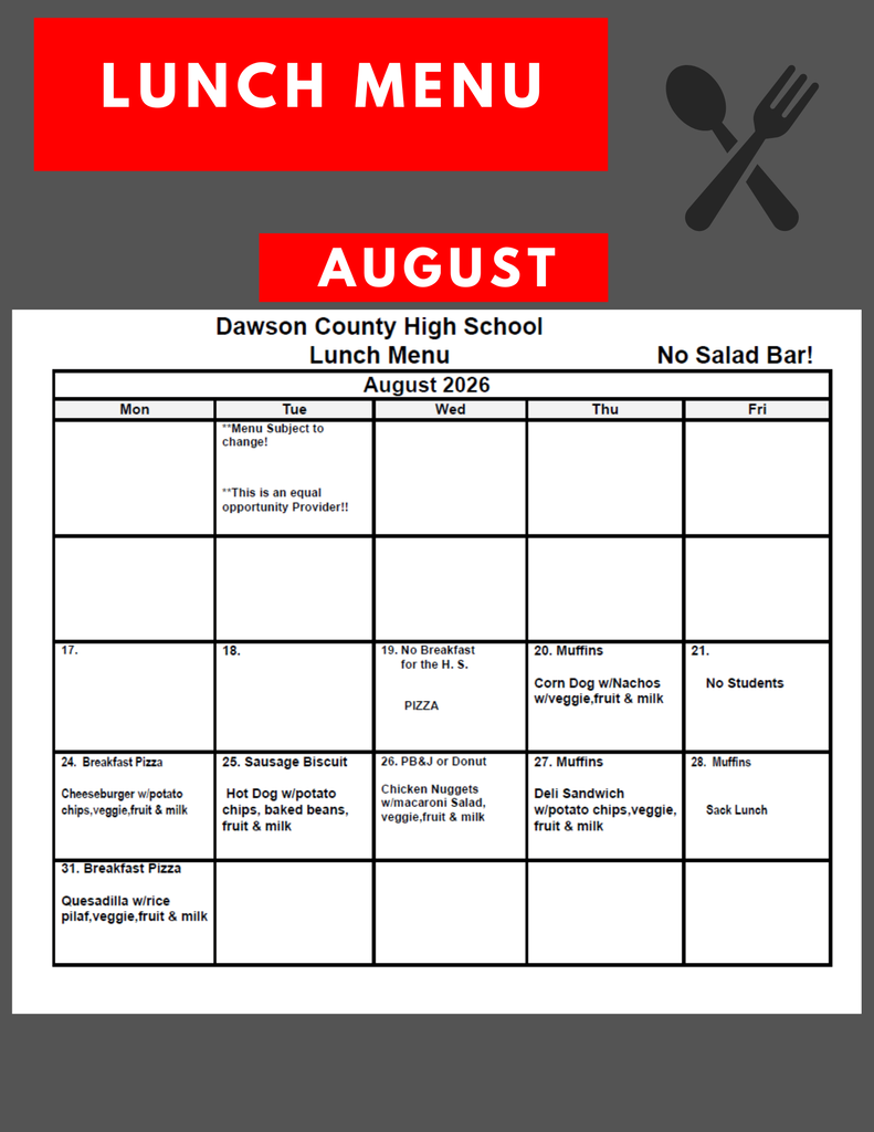 August Lunch Menu
