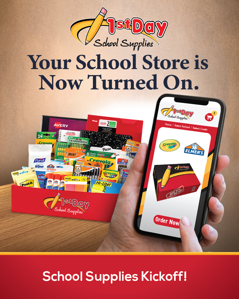 Finger pointing to school supplies on a phone