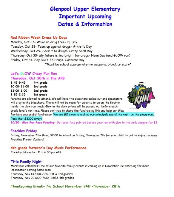 Upper Elem Upcoming dates