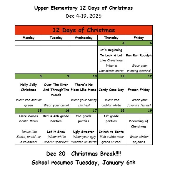 Upper Elementary 12 days of Christmas