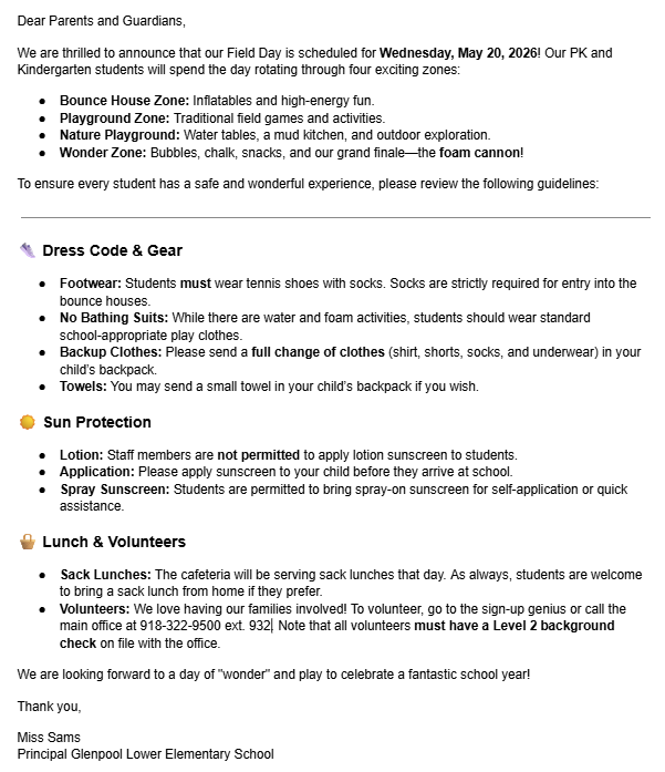 Field Day Letter