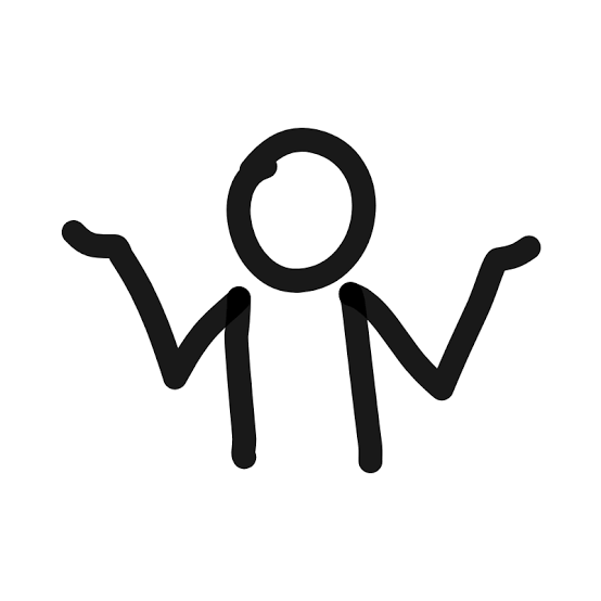 Black stick figure with outstretched arms in a shrugging position. Background is plain white.