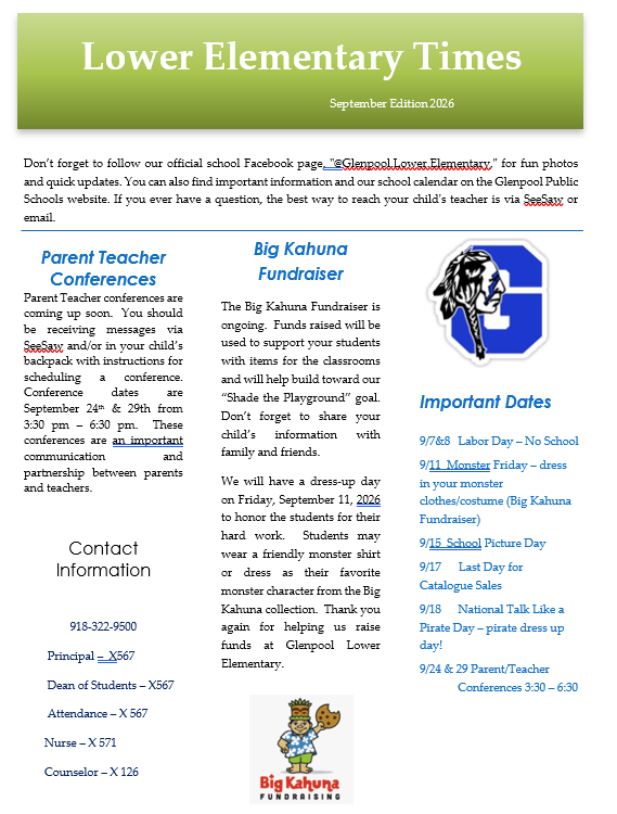 Lower Elementary Times Sept. 26